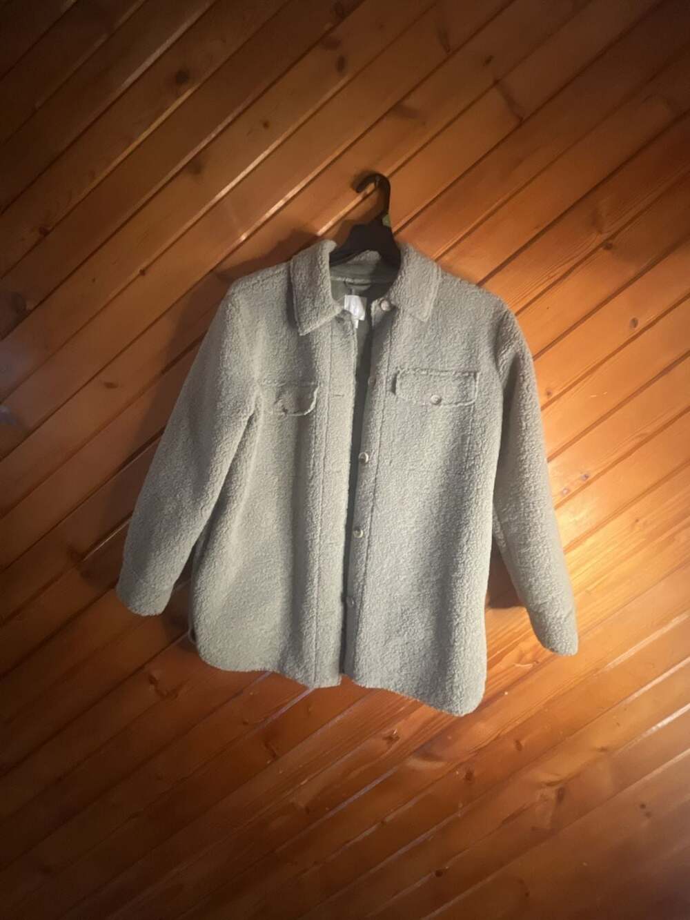 Joie Sage Green Button Front Sherpa Shacket